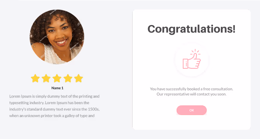 testimonial and popup