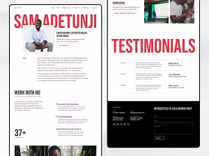 Webpage screenshot showing AI voice agents features, client testimonials, and benefits of enhanced customer interactions with AI technology.