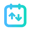 Blue and teal calendar icon with a downward arrow in the center.