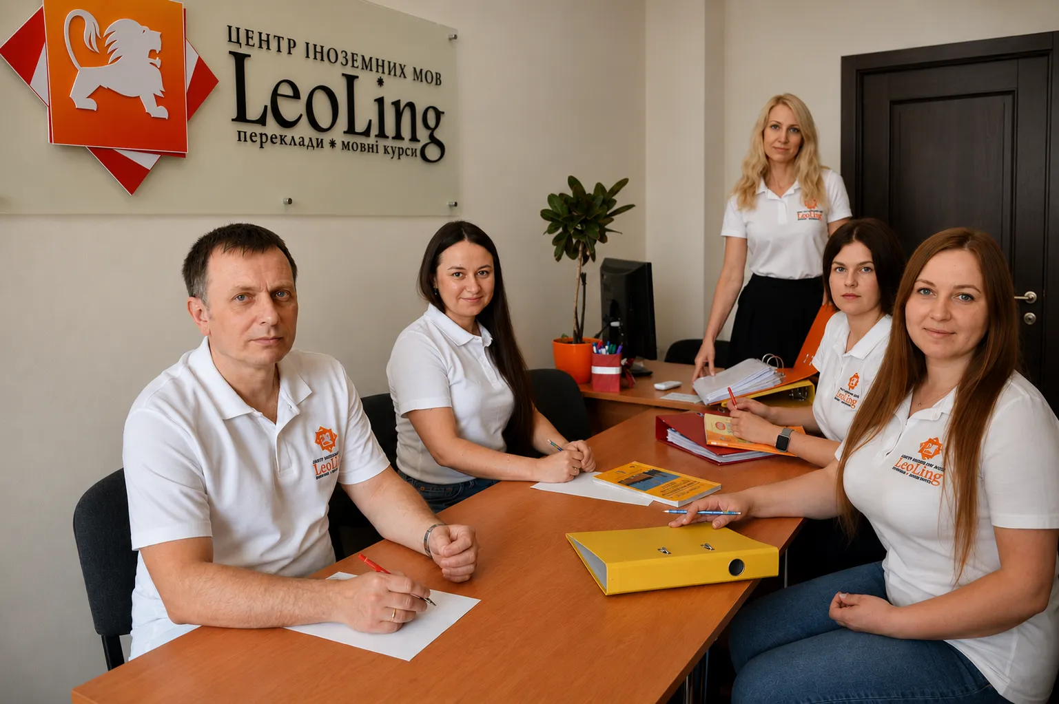 Zespół LeoLing pracujący z dokumentami i materiałami tłumaczeniowymi