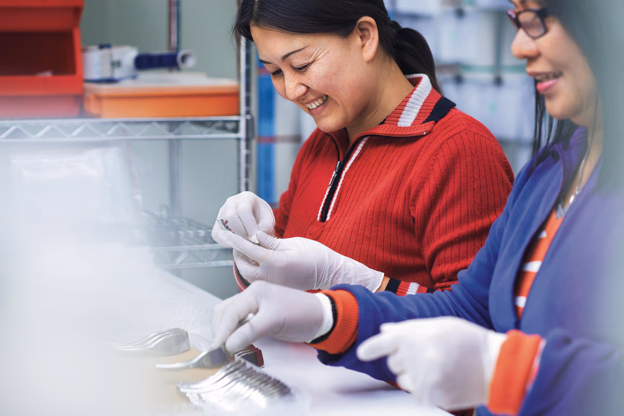 Two women working in healthtech manufacturing