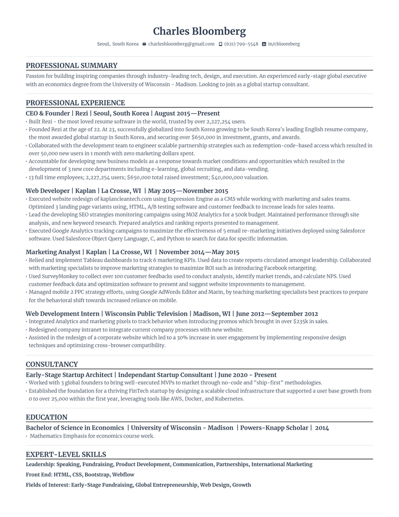 Compact Cv Format Compact Resume Templates - Rezi