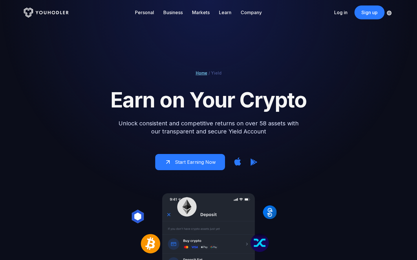 YouHodler Yield Account showing up to 20% APY on crypto