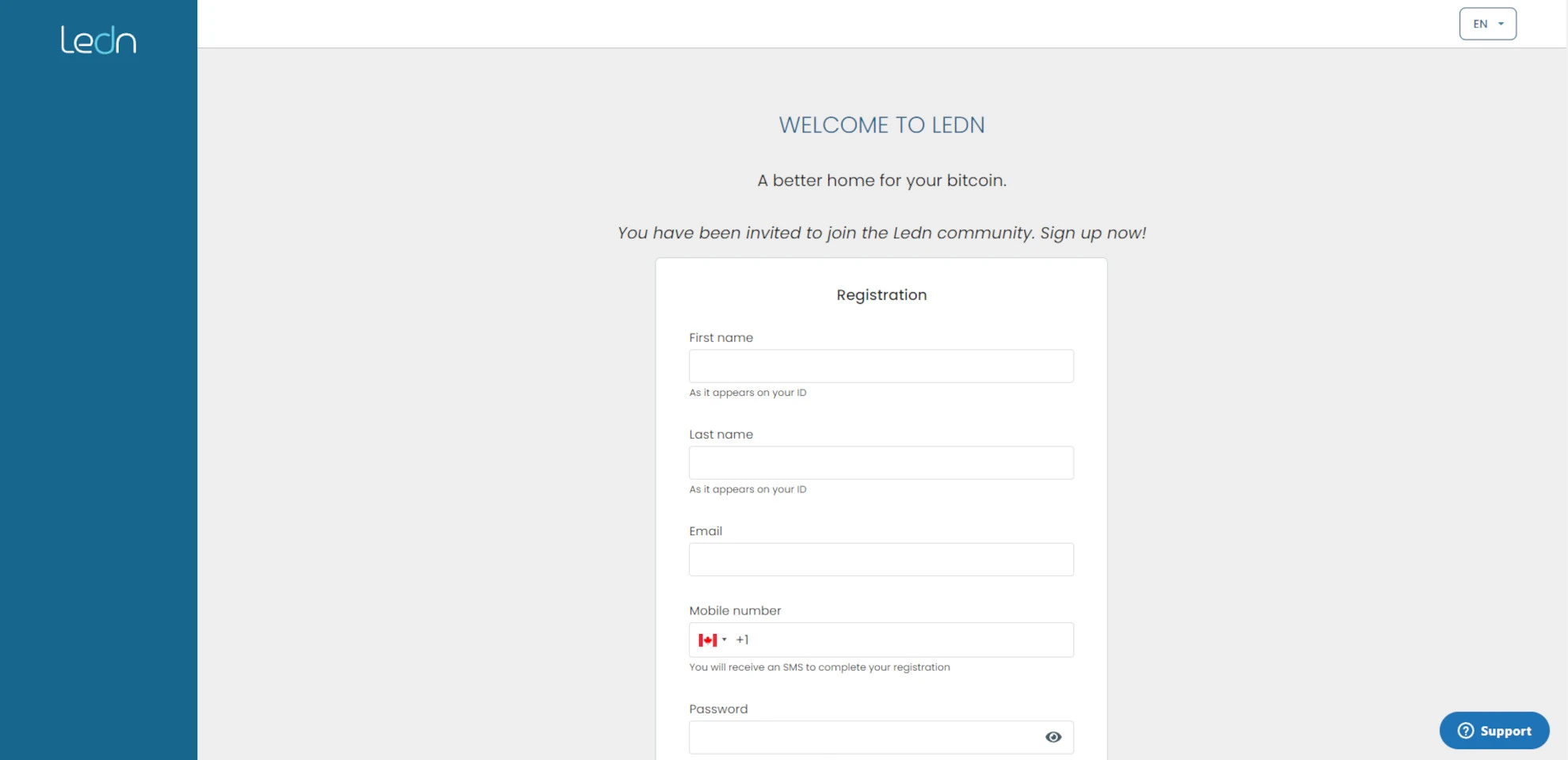 Ledn platform login and dashboard interface