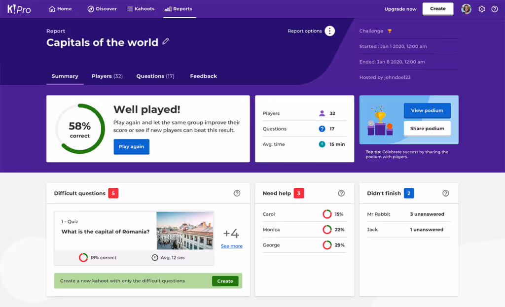 Kahoot! reports | How to assess kahoot results