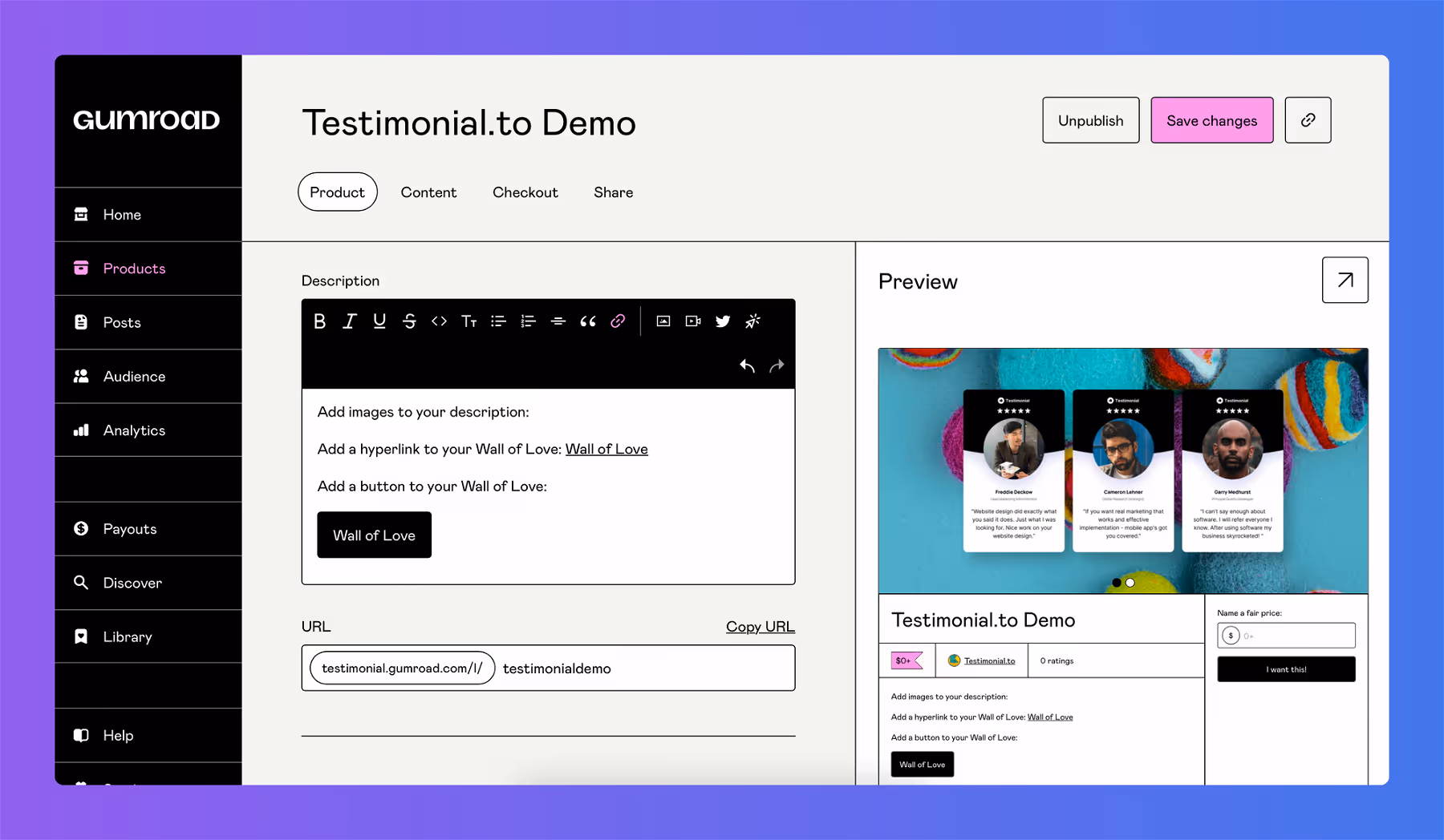 How to display or collect testimonials on Gumroad
