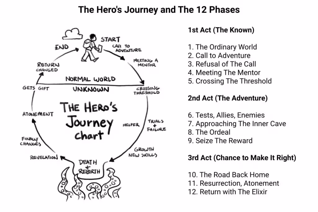 The Hero's journey and the 12 phases