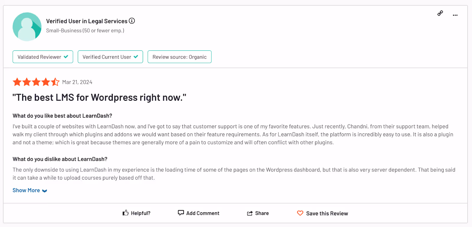 LearnDash Customer Review G2