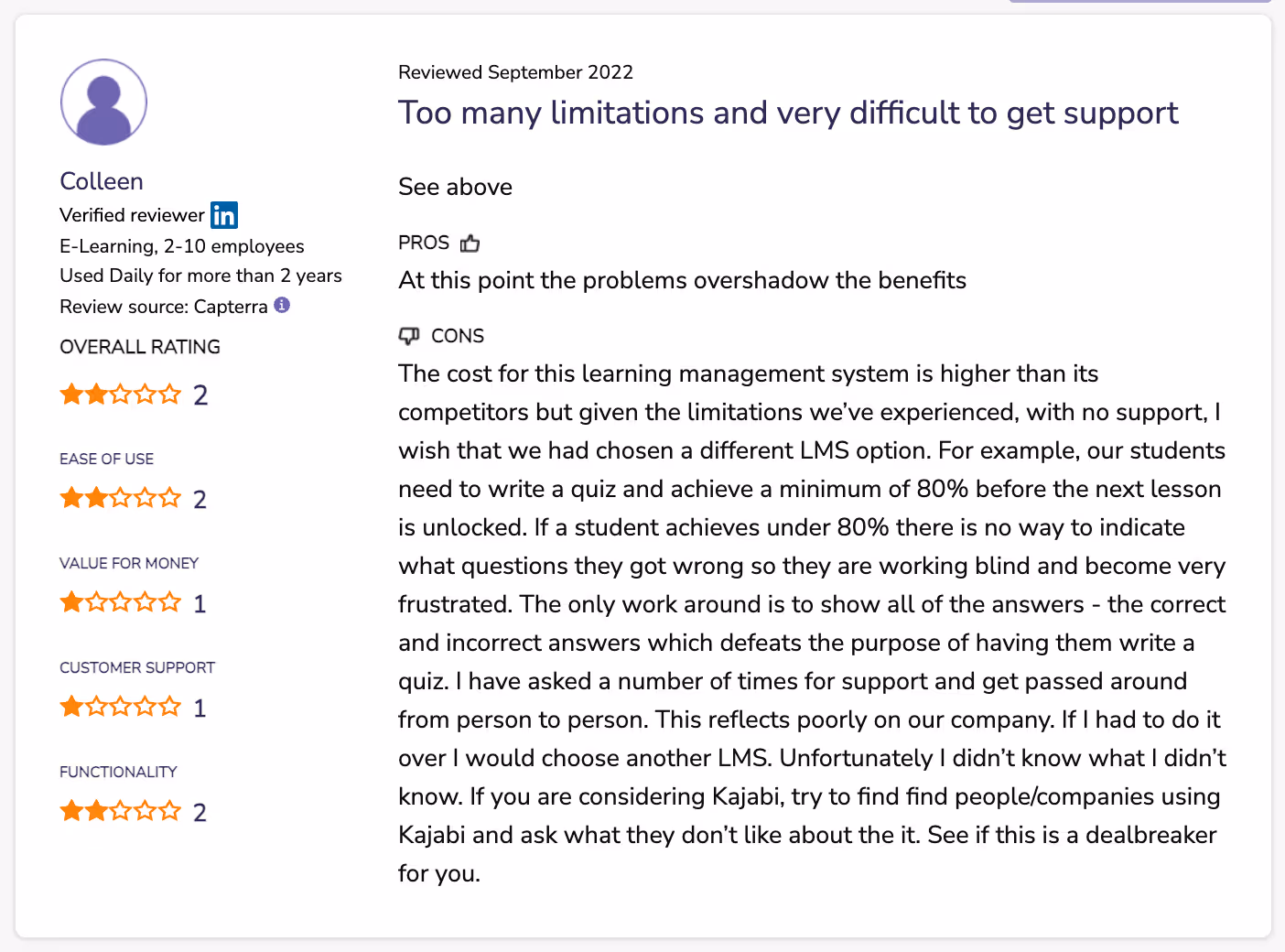 Kajabi Customer Review from Software Advice