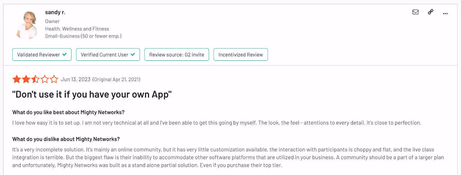 Mighty Networks Customer Review from G2