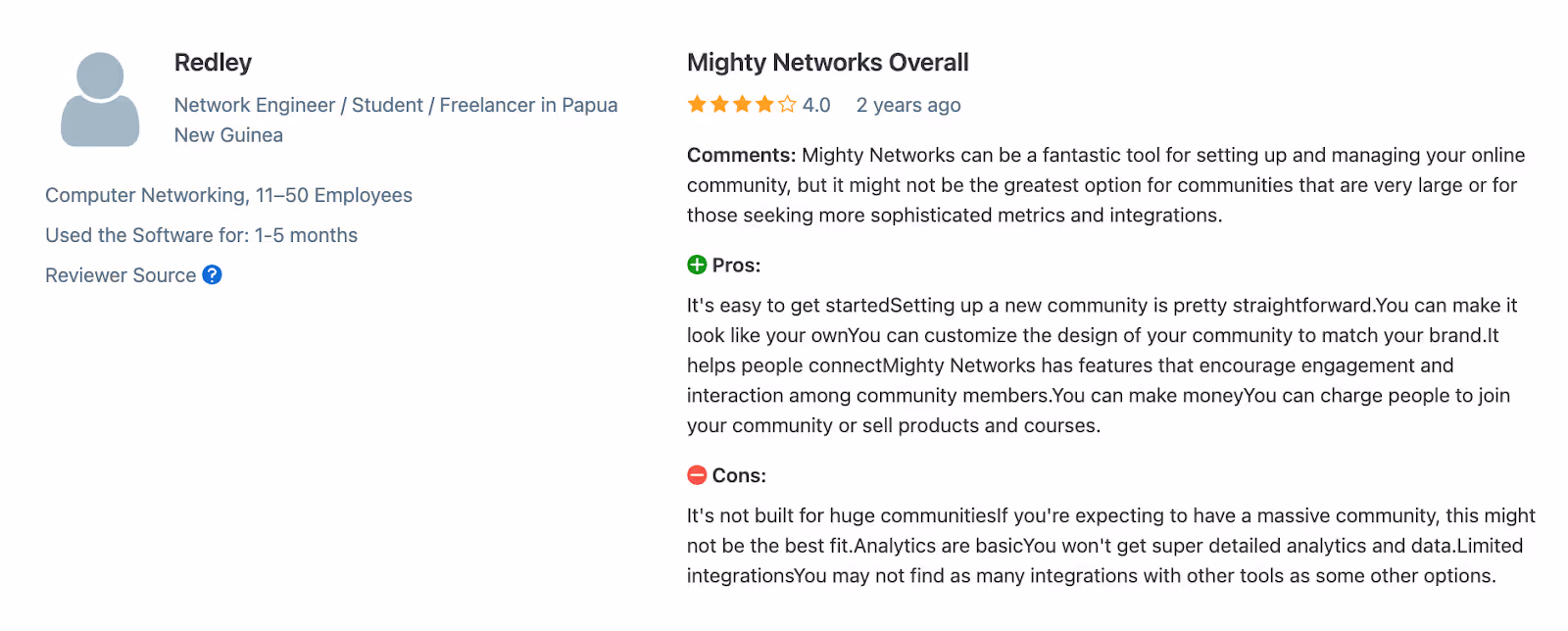 Mighty Networks Customer Review from Capterra