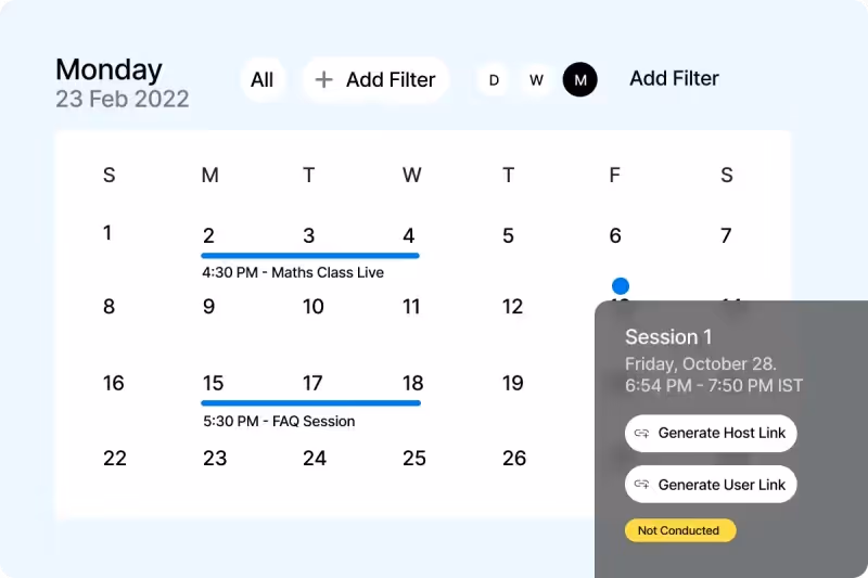 EdisonOS provides live learning sessions with built-in tools for real-time attendance tracking, cohort management, and session recordings