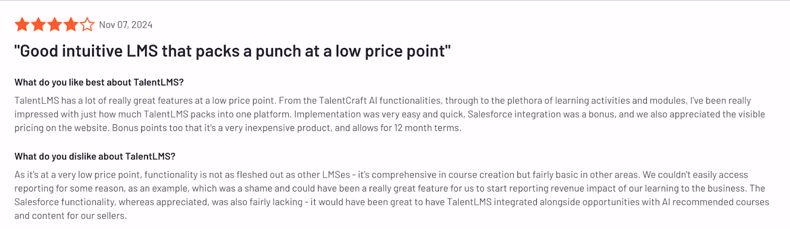 TalenLMS customer review on G2