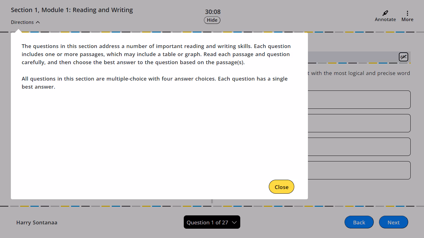 Instructions for the Reading and Writing section of the SAT