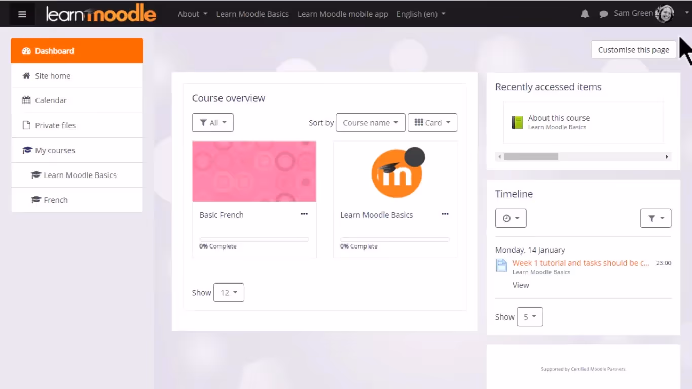 Moodle Dashboard | EdisonOS