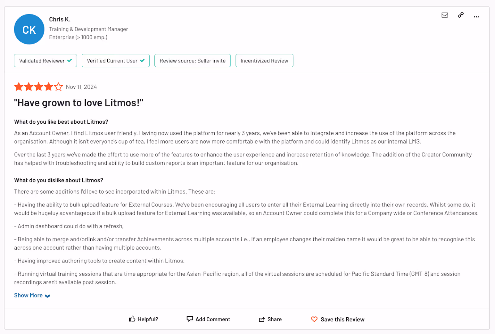 Litmos LMS G2 customer review