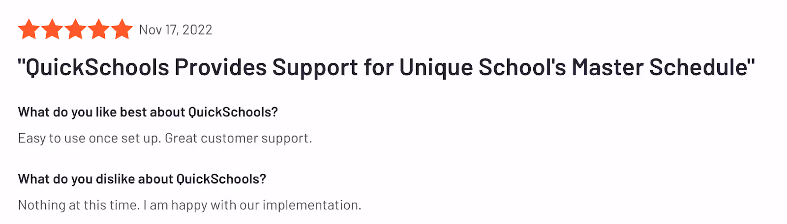 QuickSchools G2 customer review