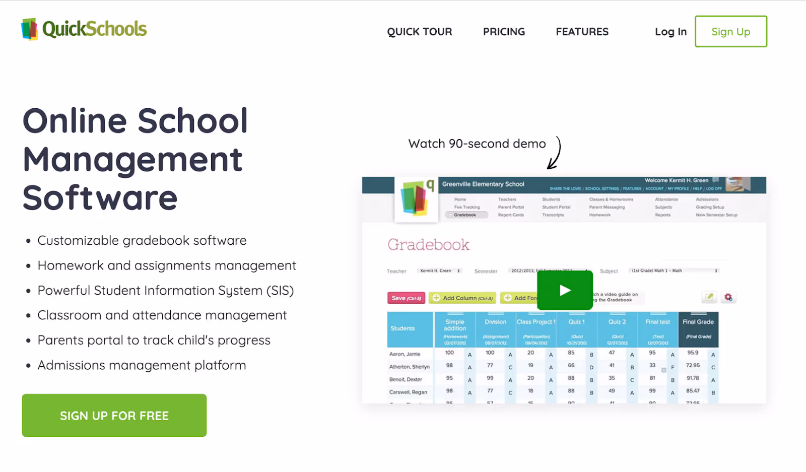 QuickSchools, student information system software