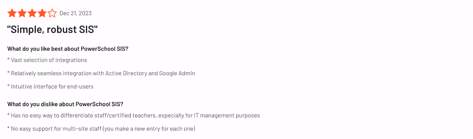 PowerSchool SIS G2 customer review