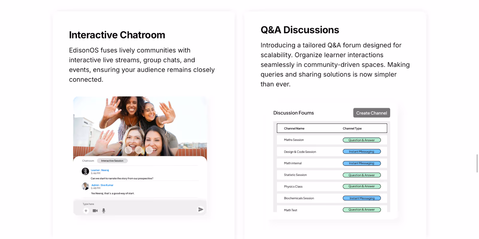 Interactive Chatroom and Q&A features on EdisonOS platform