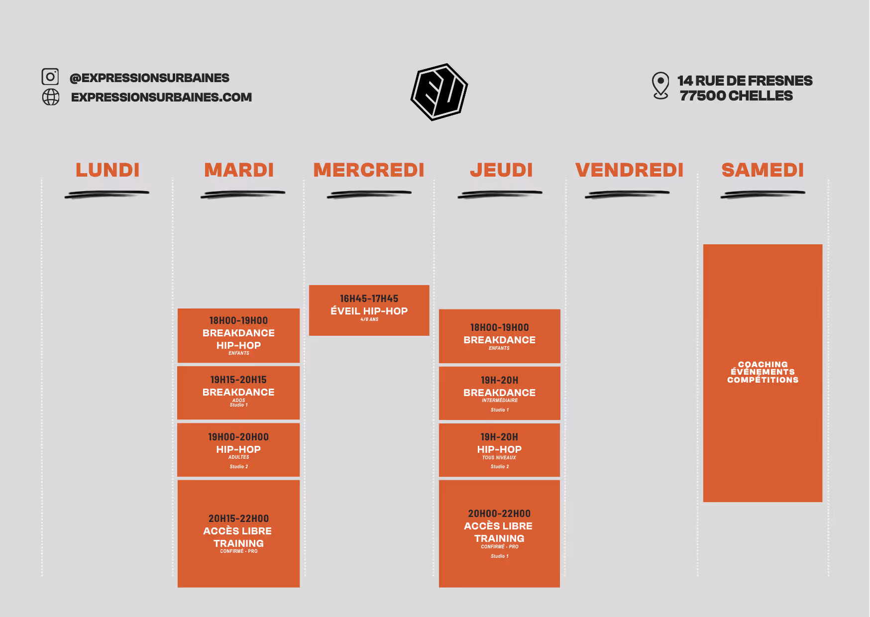 planning des cours Hip-Hop et breakdance à Chelles