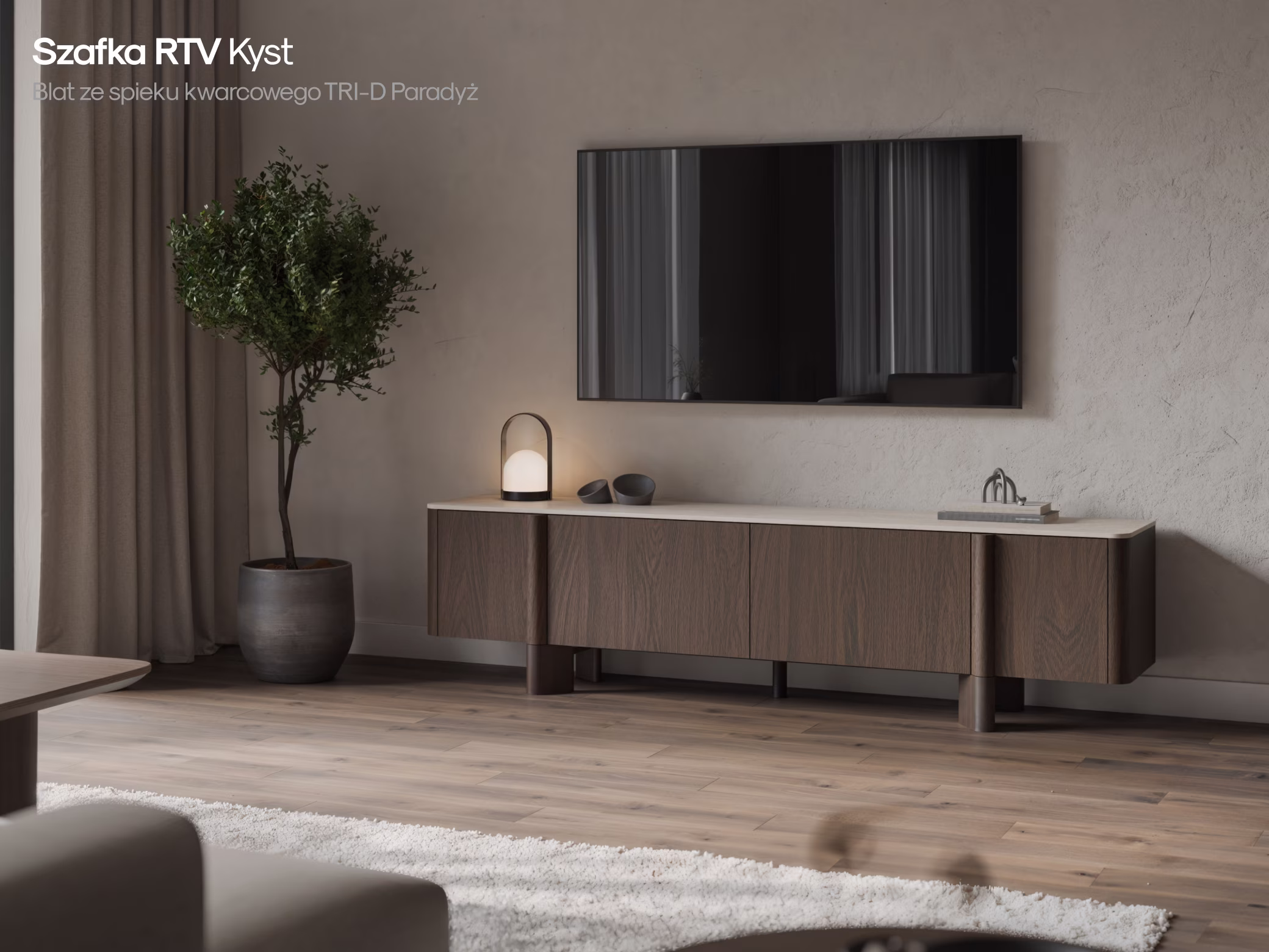 Dębowa szafka RTV Kyst w nowoczesnym wnętrzu
