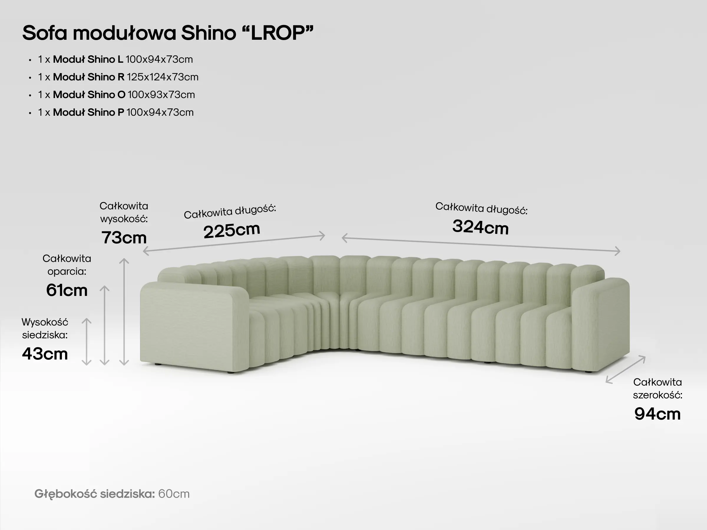 Modułowa sofa Shino w zaaranżowanym salonie