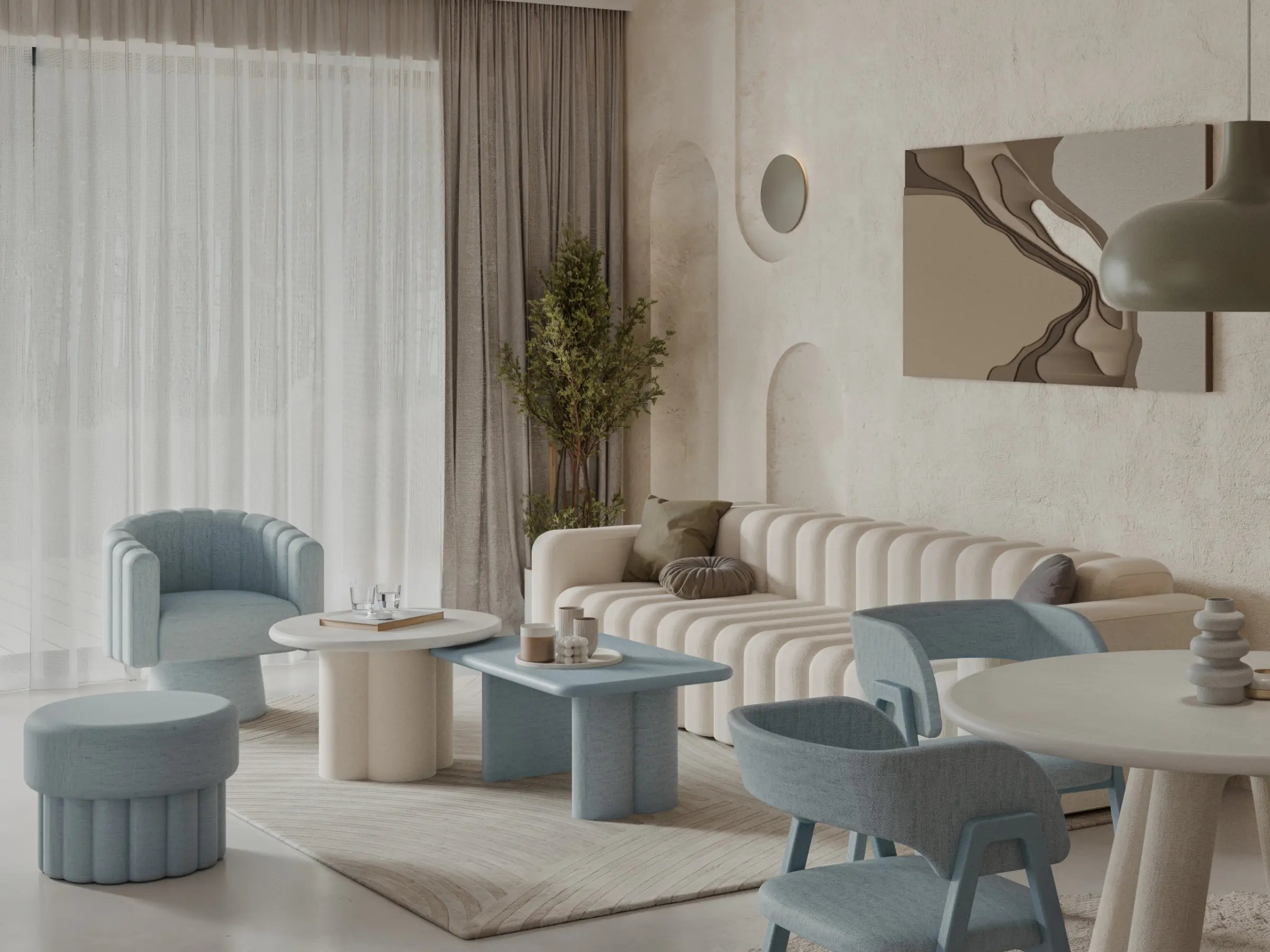 Modułowa sofa Shino w zaaranżowanym salonie
