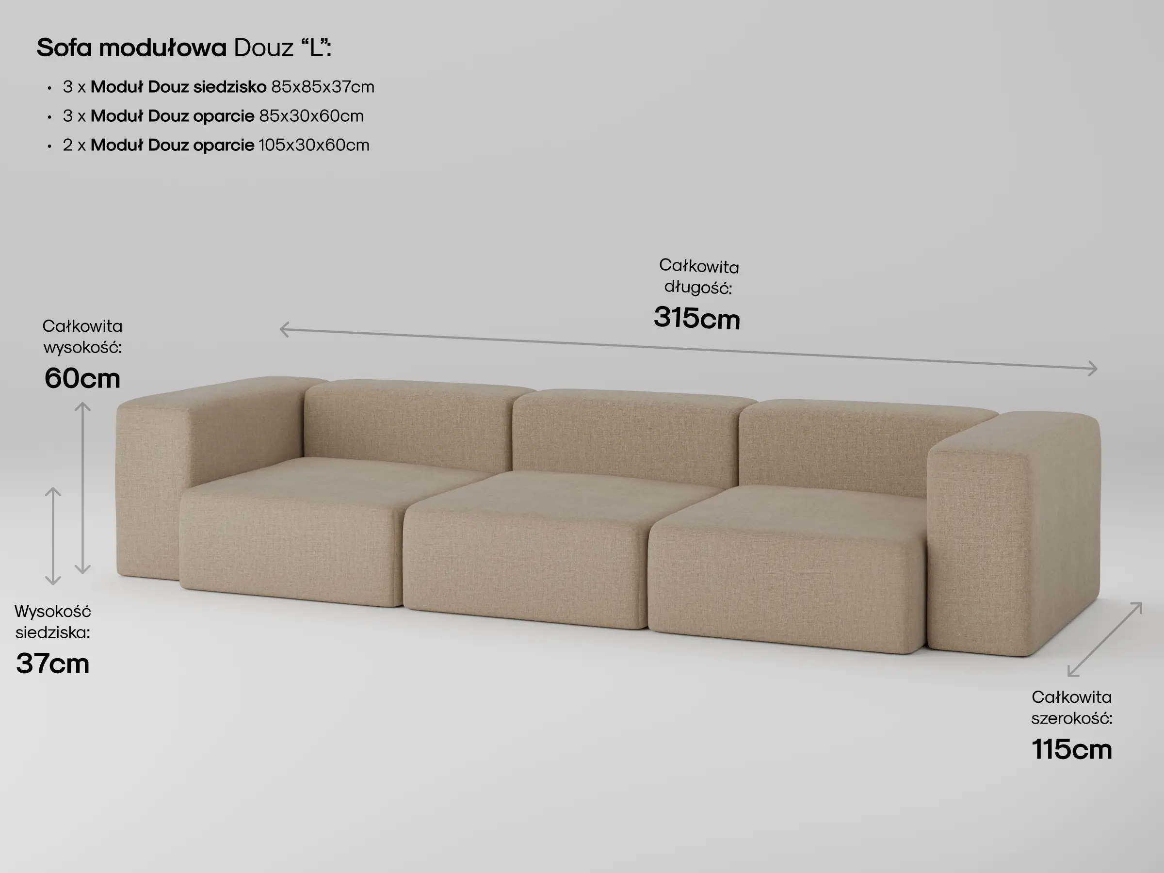 Modułowa sofa Douz w salonie w naturalnym stylu