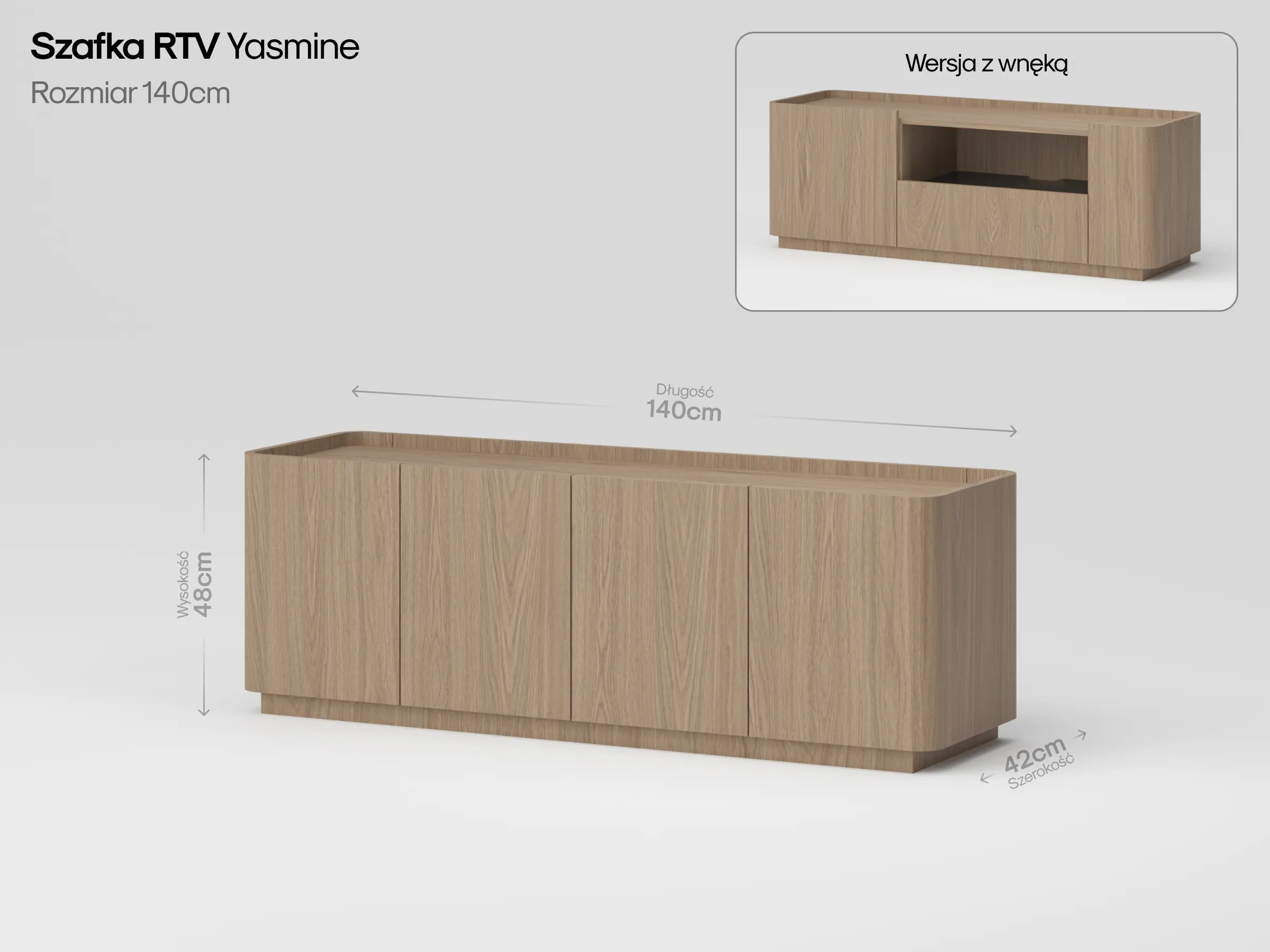 Wymiary szafki RTV Yasmine w rozmiarze 140 cm