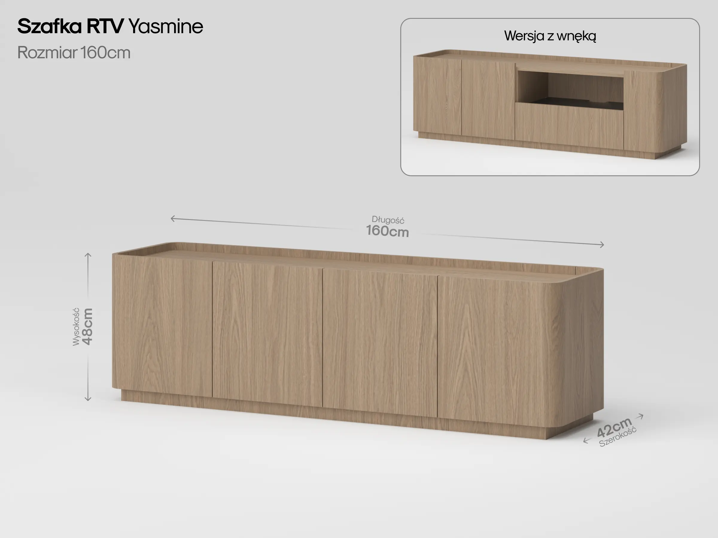 Wymiary szafki RTV Yasmine w rozmiarze 160 cm