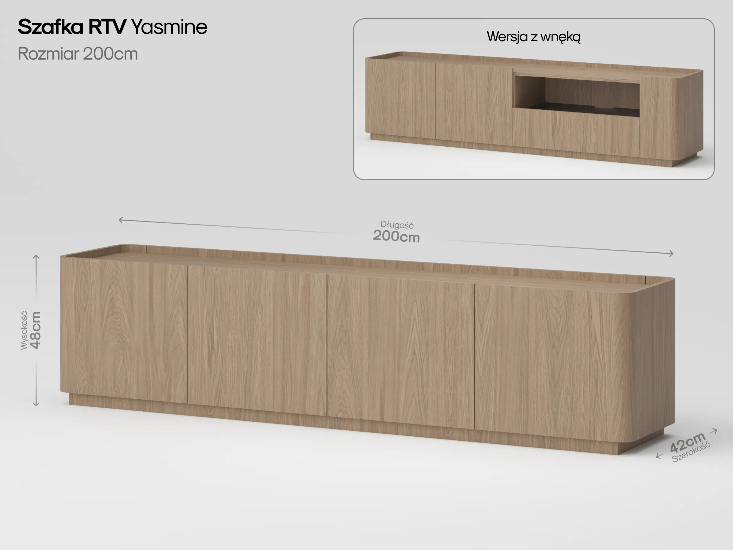 Wymiary szafki RTV Yasmine w rozmiarze 200 cm