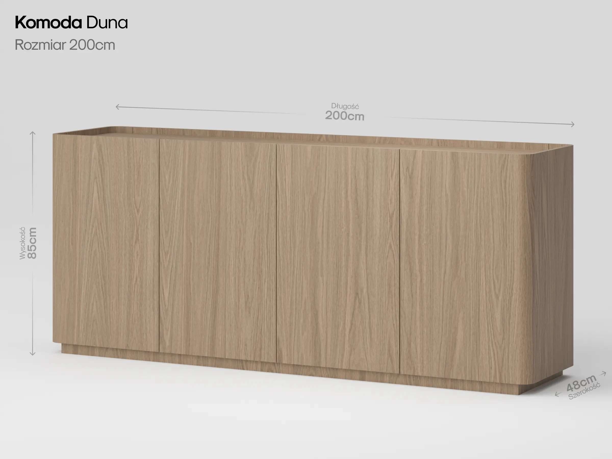 Wymiary komody Duna w rozmiarze 200 cm