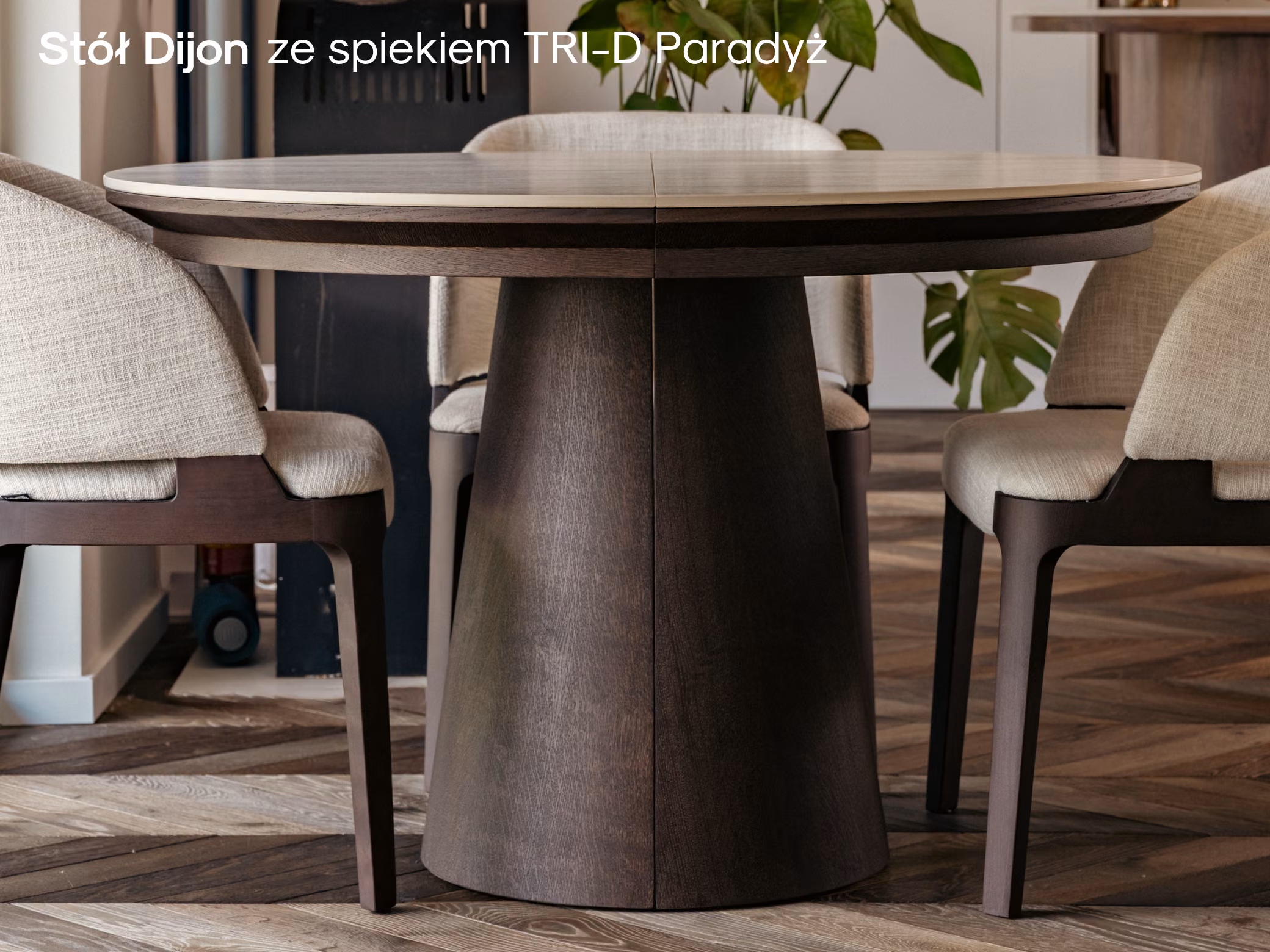 Okrągły stół Dijon ze spiekiem TRI-D Paradyż w aranżacji jadalni