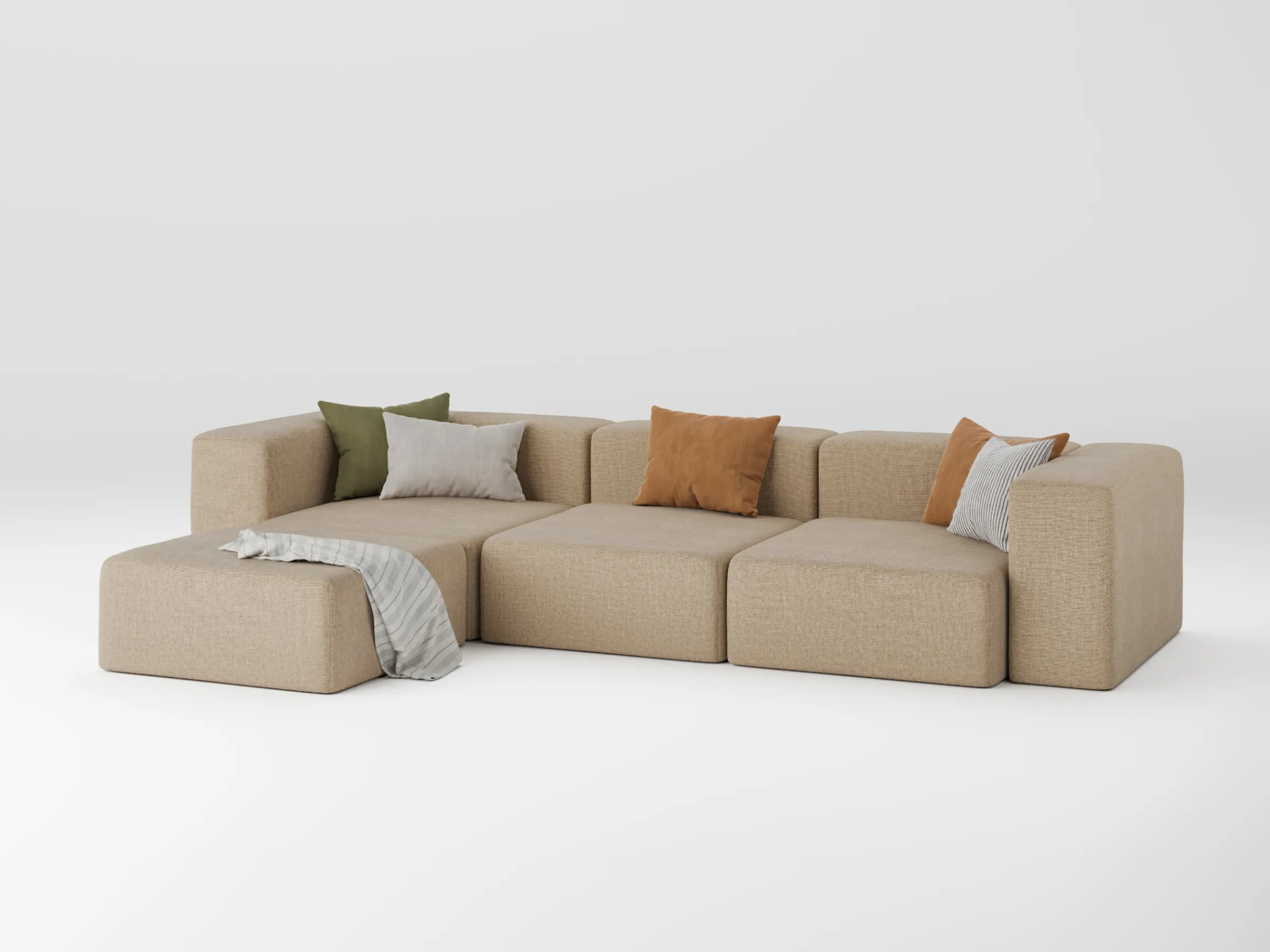Modułowa sofa Douz w szarej tapicerce w przytulnym salonie