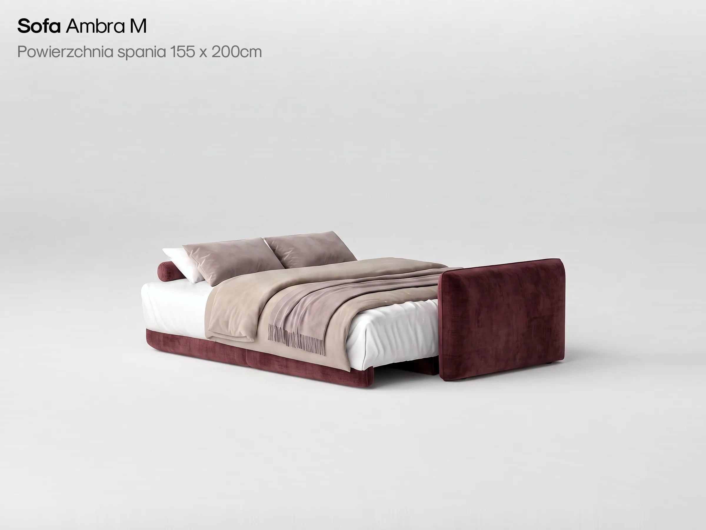 Sofa Ambra M rozłożona z pościelą