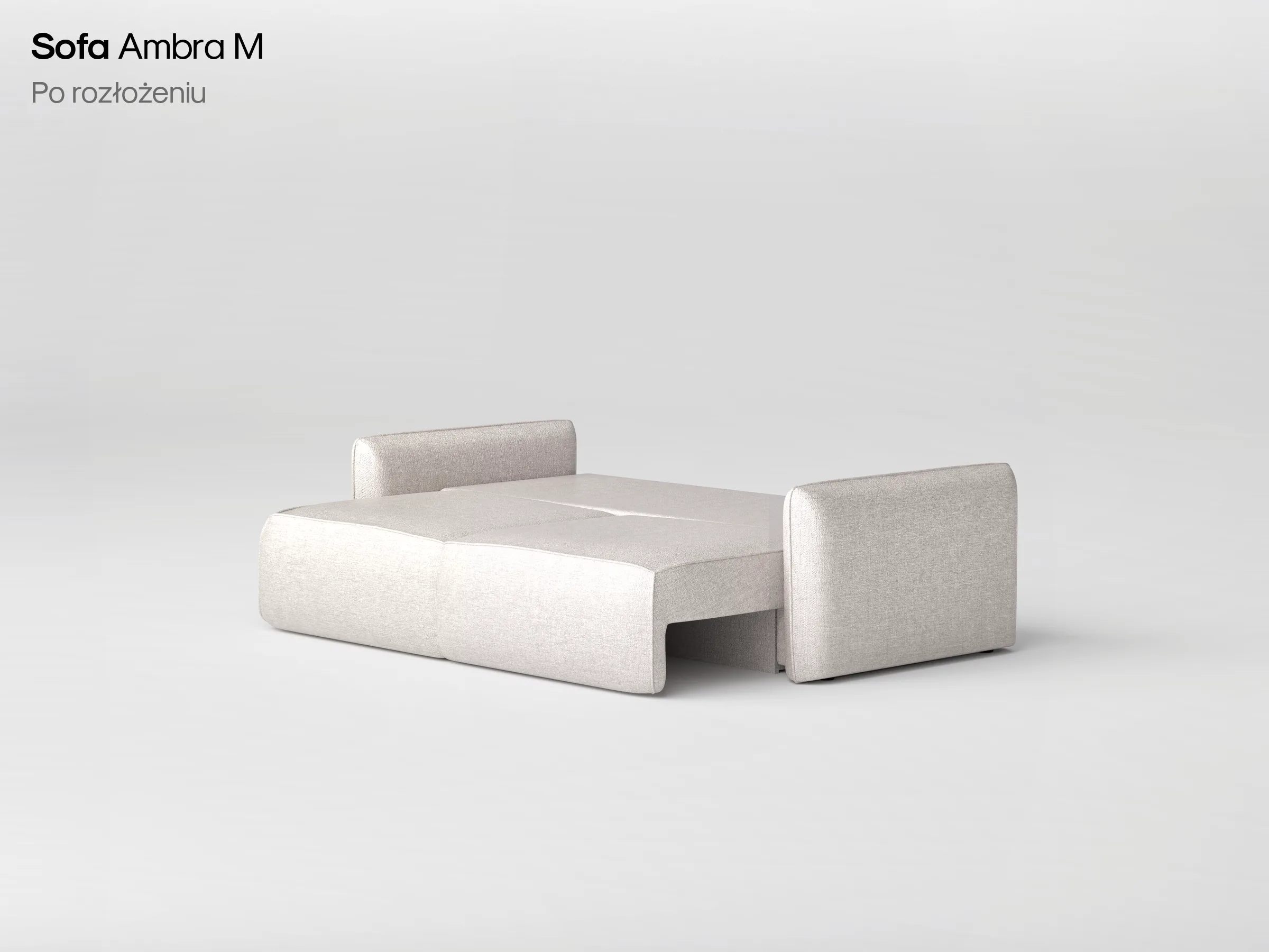Sofa Ambra M w jasnej tkaninie po rozłożeniu