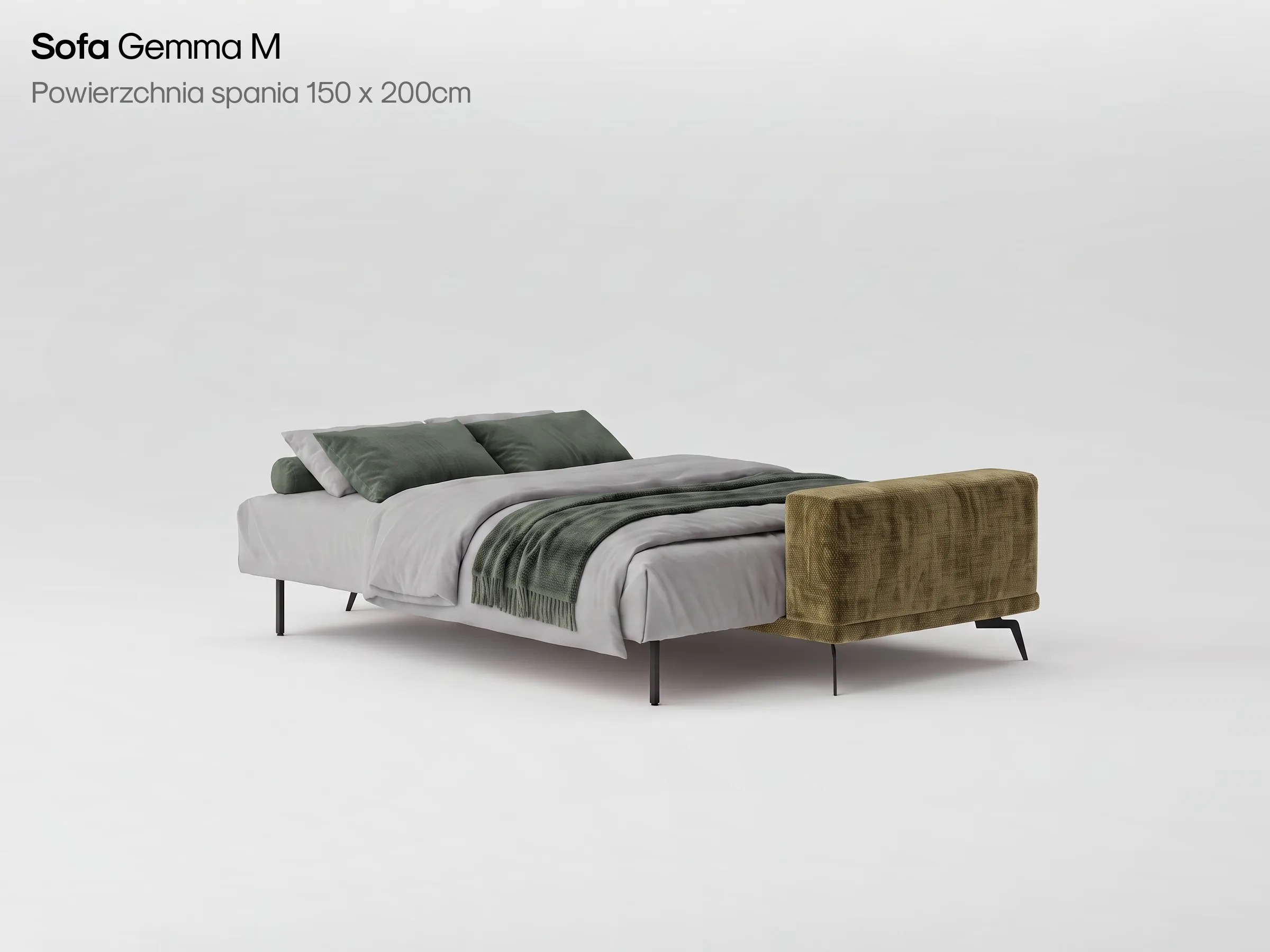 Sofa Gemma M rozłożona z pościelą