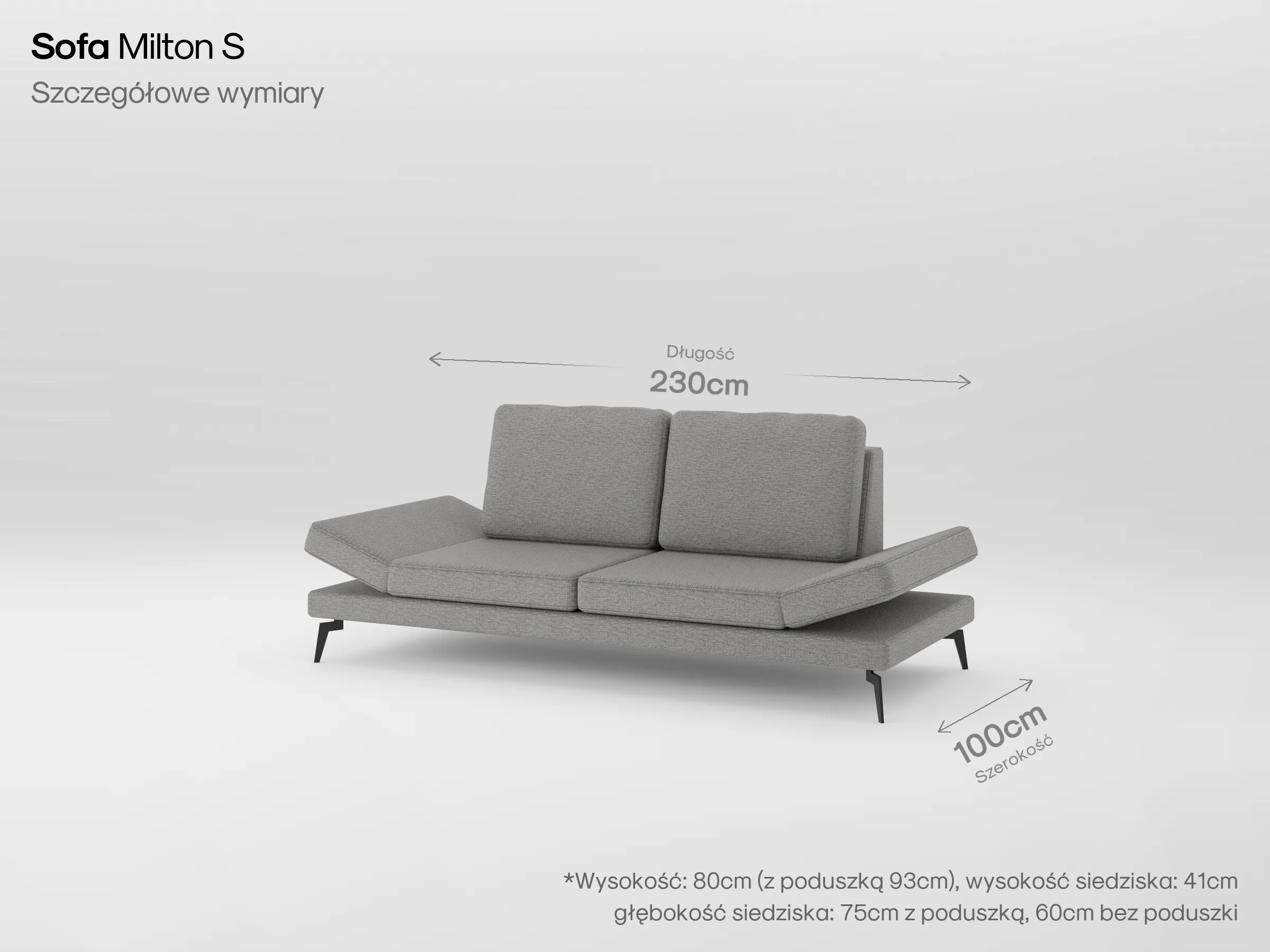 Sofa modułowa Milton, Sofa Milton S, wymiary