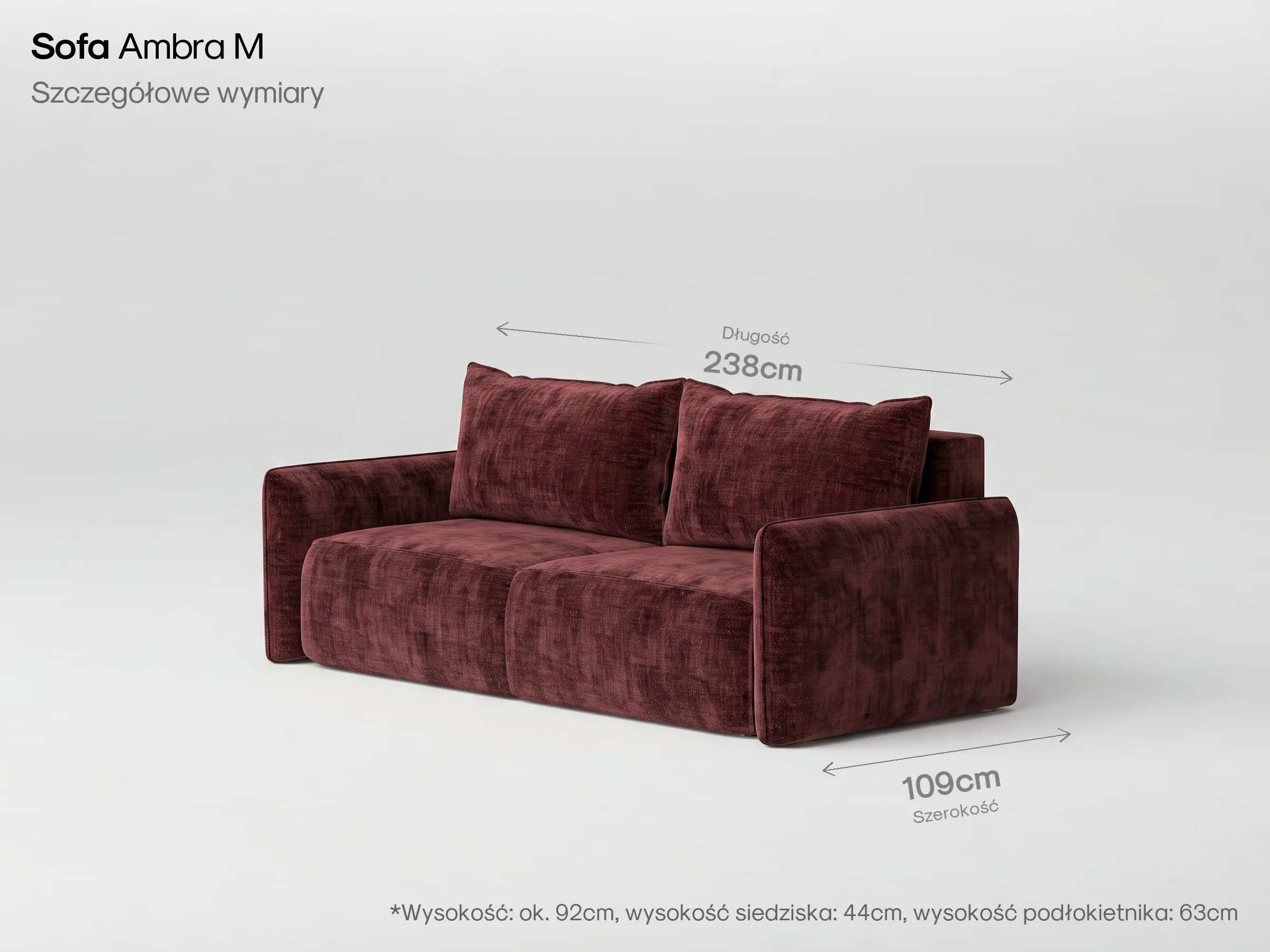 Sofa Ambra M, wymiary
