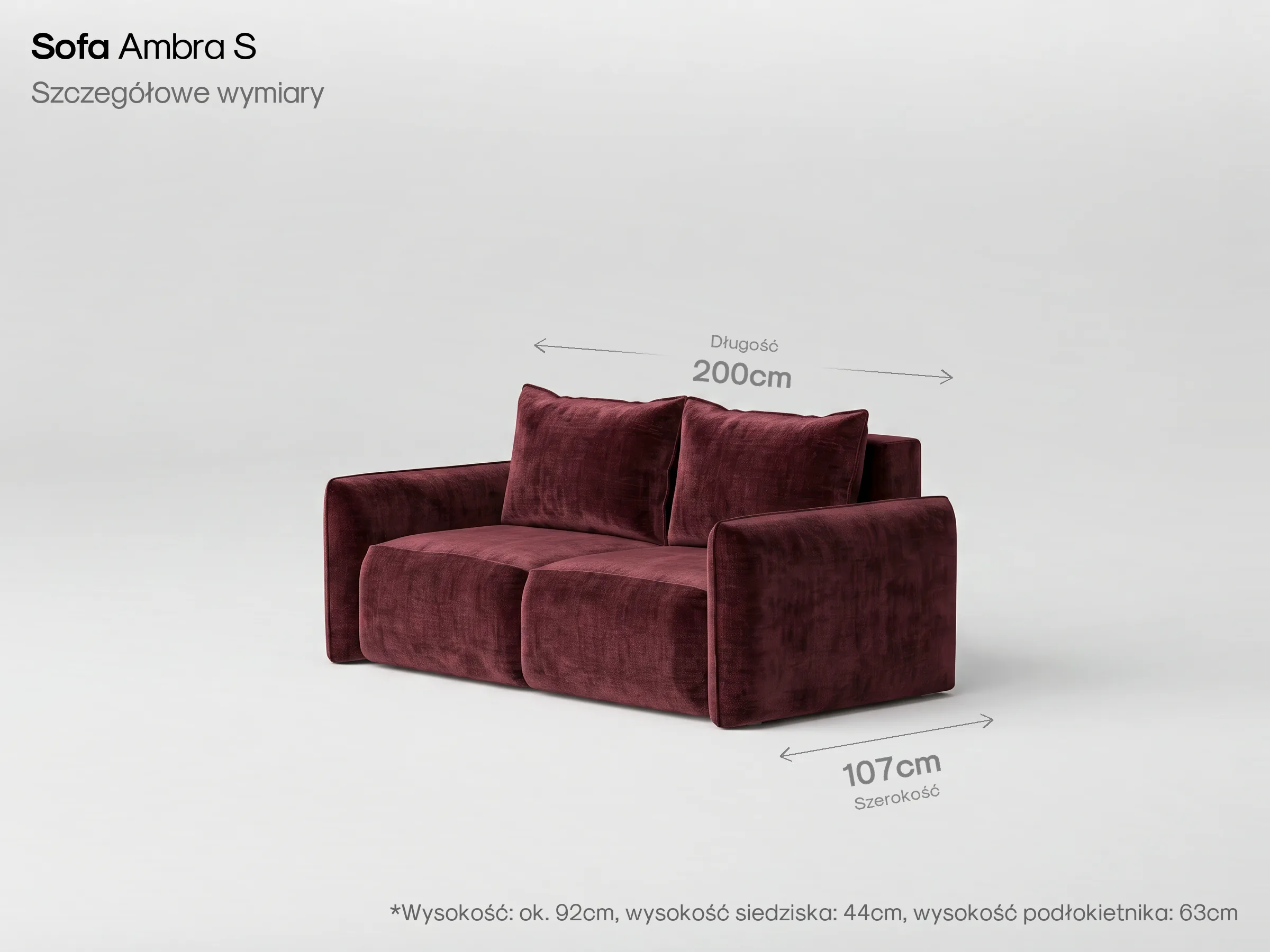 Sofa Ambra S, wymiary