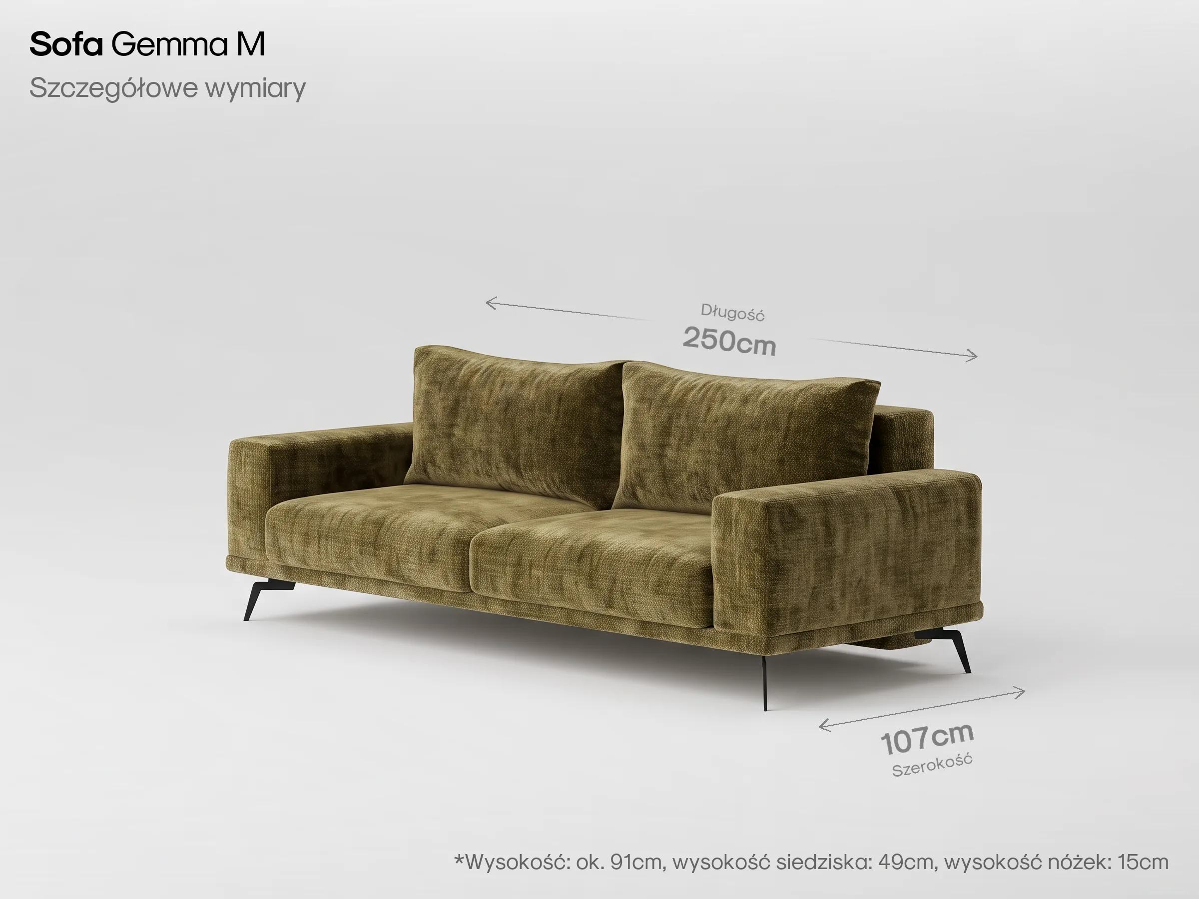 Sofa Gemma M, wymiary