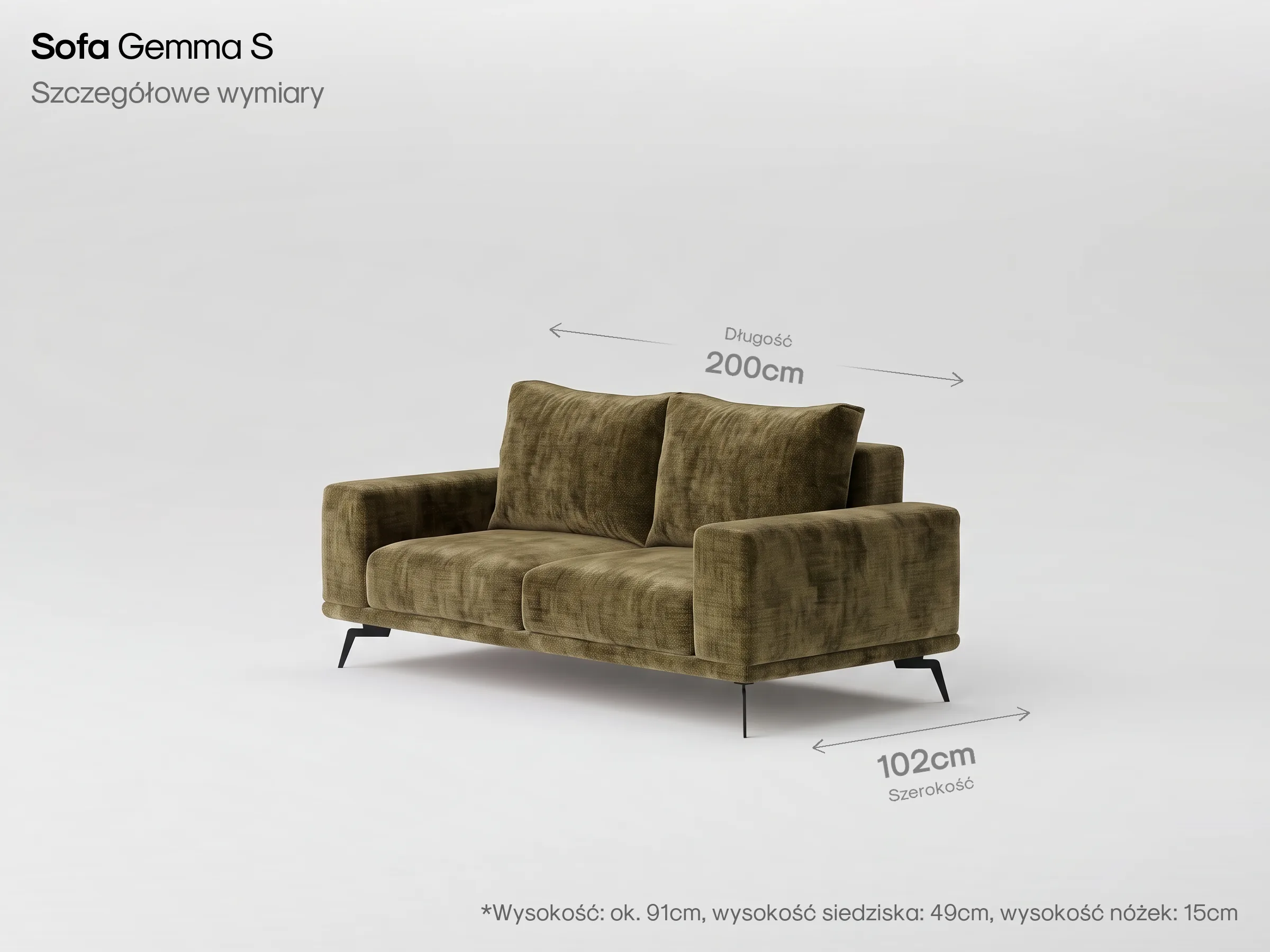Sofa Gemma S, wymiary