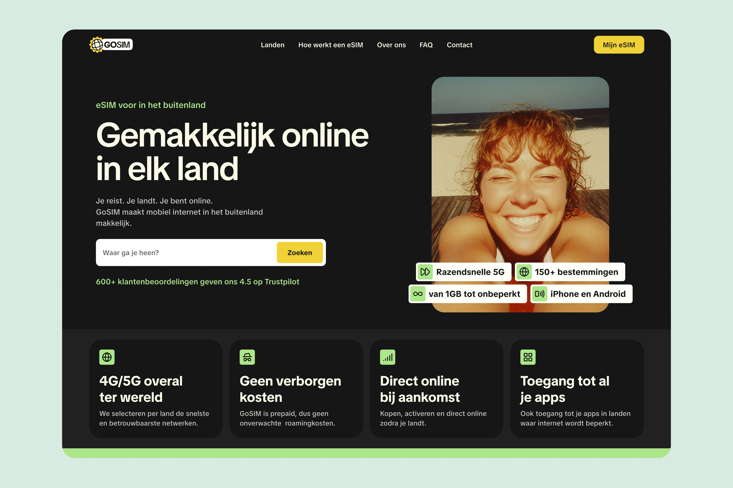 Website voor GoSim, ontworpen door BousBous