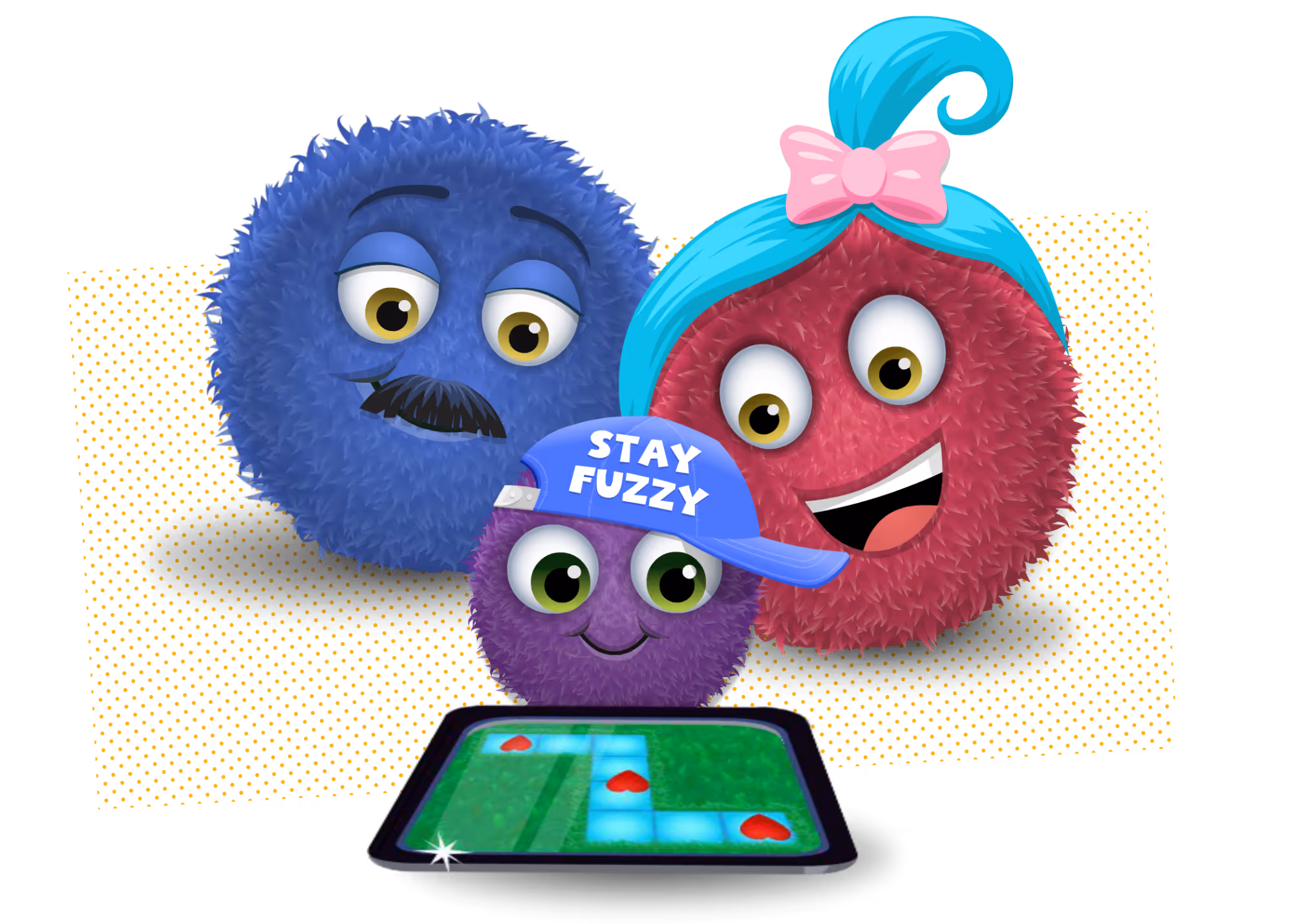 Fuzzy characters playing on iPad