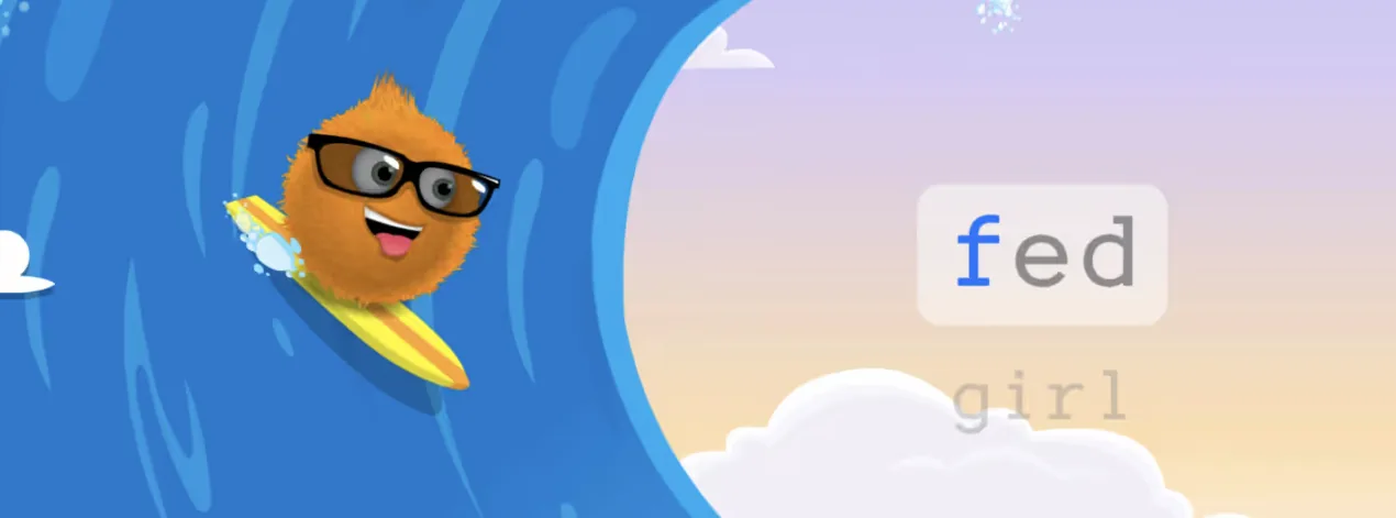 A fuzz surfing a wave in the Wipeout typing game