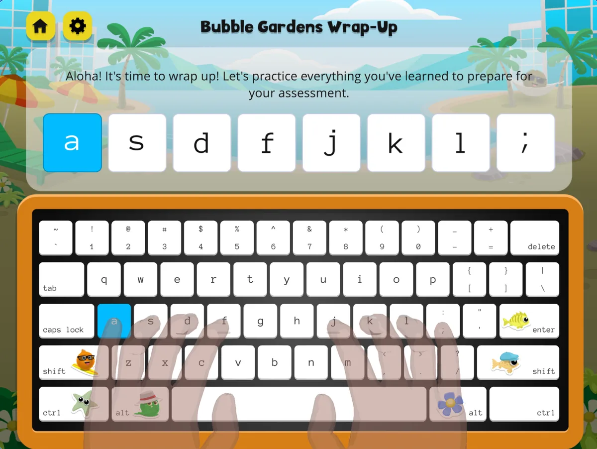 A Kodable Typing assessment screen