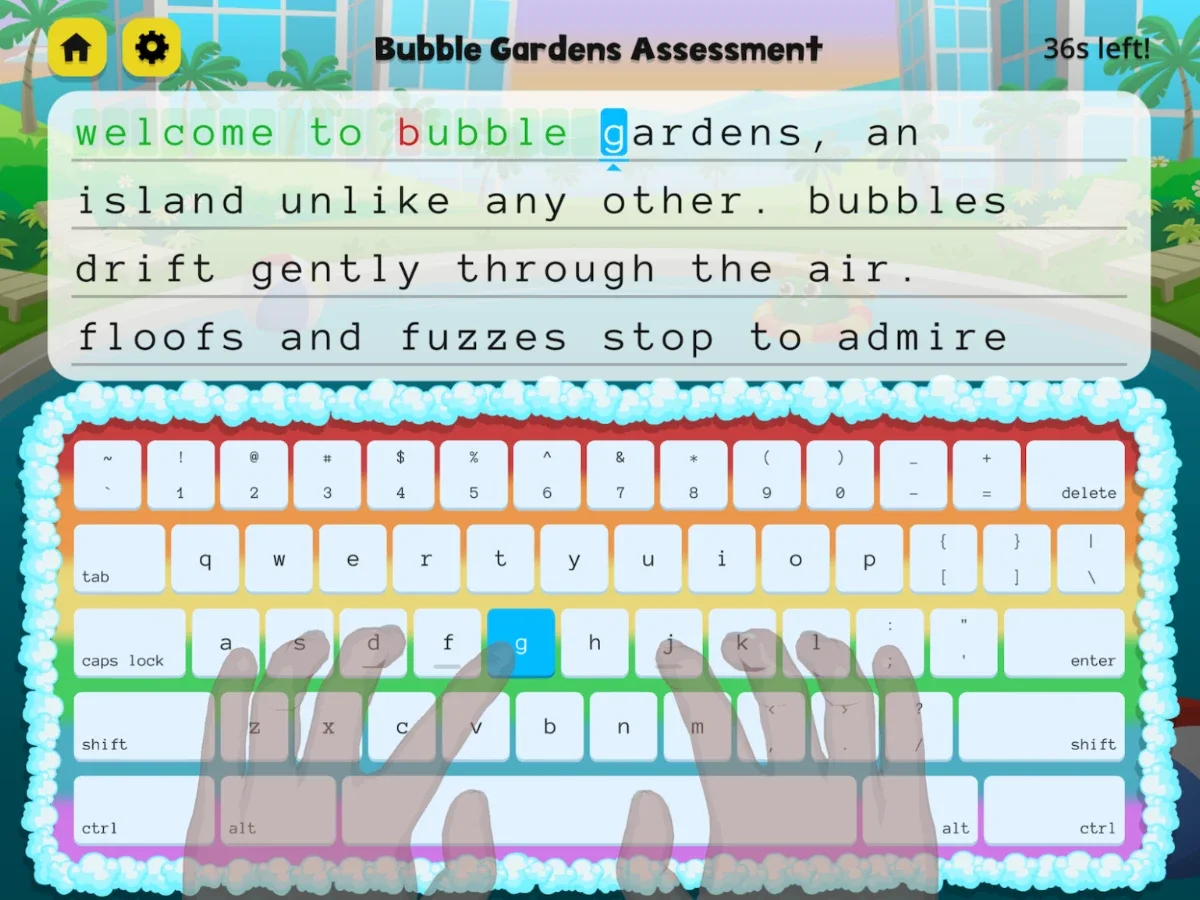 A Kodable Typing assessment screen