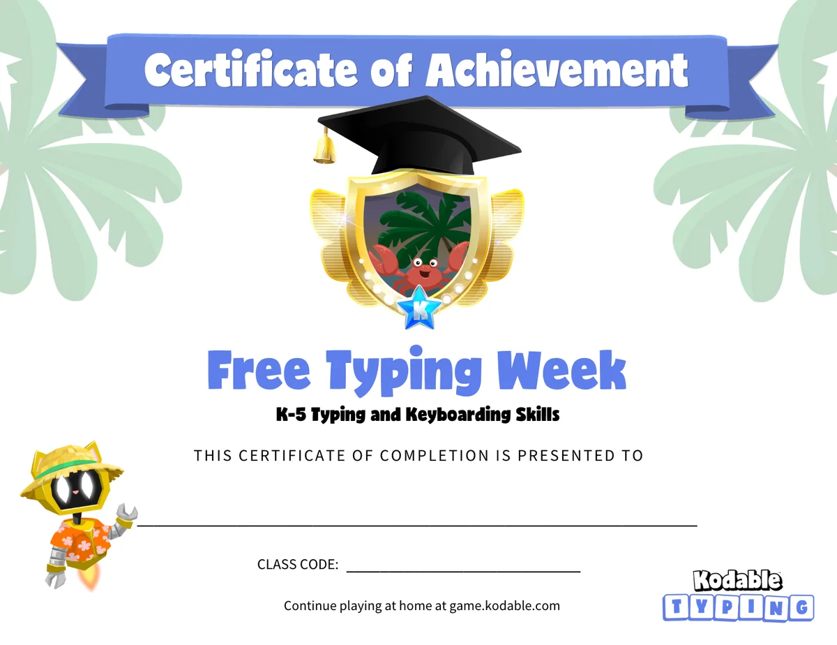 Free Typing Week certificate of achievement