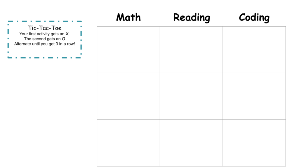 1st grade homework choice board